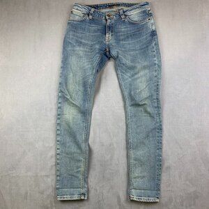 Nudie Jeans Mens Pants 31 Light Blue Pwr Denim Skinny Lin Faded Organic 31x32